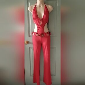 Sexy Red Halter Cutout Jumpsuit Monosuit Clubwear